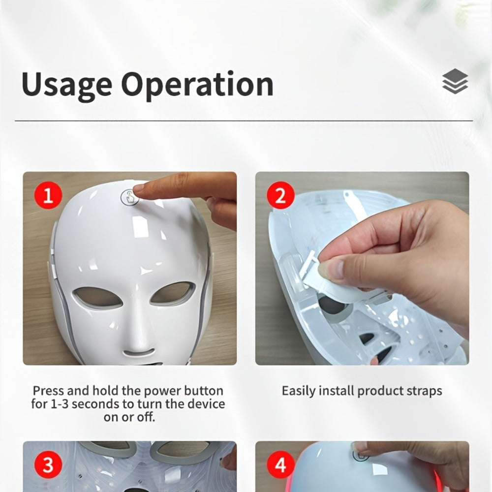 LED Light Therapy Facial Mask 7-Color USB Rechargeable – Face Neck Anti-Aging Acne Rejuvenation Skincare Device, Beauty Instrument Gift for Women, Valentine's Day Mother's Day Birthday