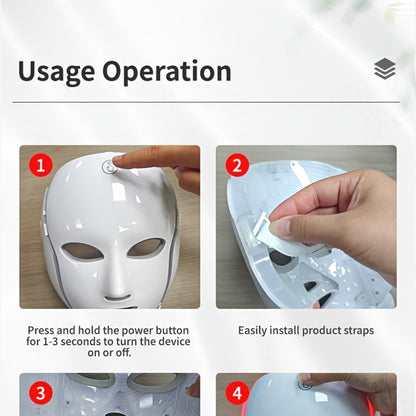 LED Light Therapy Facial Mask 7-Color USB Rechargeable – Face Neck Anti-Aging Acne Rejuvenation Skincare Device, Beauty Instrument Gift for Women, Valentine's Day Mother's Day Birthday