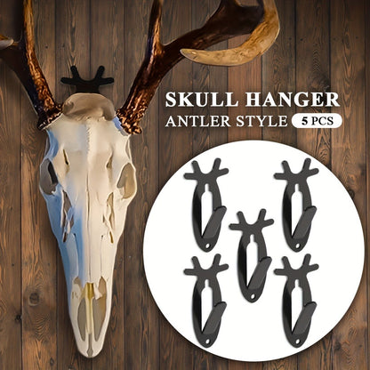 Deer Head Wall Hooks Set of 5 | Rustic Antler Wall Mount Coat Hook | Heavy Duty Steel | Entryway Bedroom Bathroom Balcony Home Decor