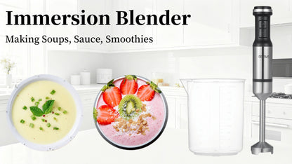 800W Immersion Hand Blender 5-in-1 Set – Stainless Steel Stick Mixer with Whisk, Frother, 1000ml Cup & 450ml Food Chopper for Smoothies, Soup & More