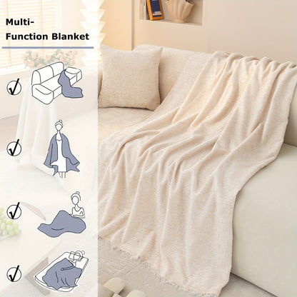 Chenille Sofa Cover with Fringe 300GSM - Super Soft Pet Friendly Solid Couch Slipcover for Single 2 4 Seater Living Room Decoration, 4 Colors