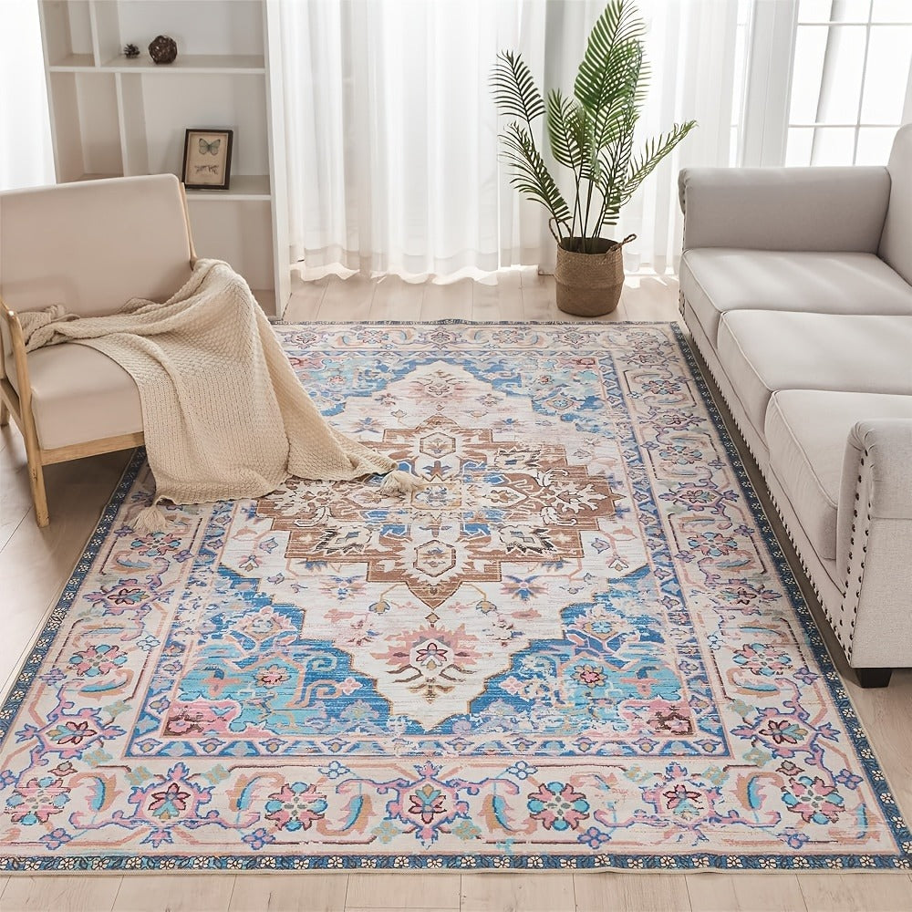 Area Rug Boho Vintage Washable Non-Slip Rug for Living Room Bedroom Traditional Woven Carpet Home Decor