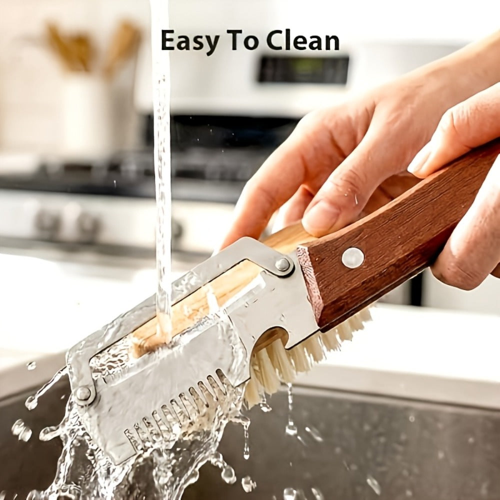 Stainless Steel Vegetable Peeler Set 2pcs – Multi-functional Kitchen Peeler with Scallion Cutter, Straight Blade, Wooden Handle & Bottle Opener