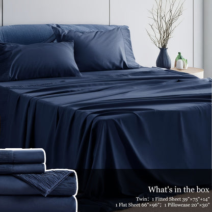 Bed Sheet Set 4-Piece Soft Breathable Cooling Sheets - Flat Sheet, Fitted Sheet & 2 Pillowcases, Wrinkle-Free Hotel Luxury Bedding, All Season Comfort