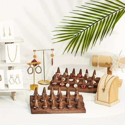 Solid Wood Ring Display Stand – 2-Tier 12-Ring & 3-Tier 18-Ring Jewelry Tower Holder for Rings, Earrings & Accessories, Countertop Organizer for Bedroom Dresser, Vanity & Jewelry Store Display