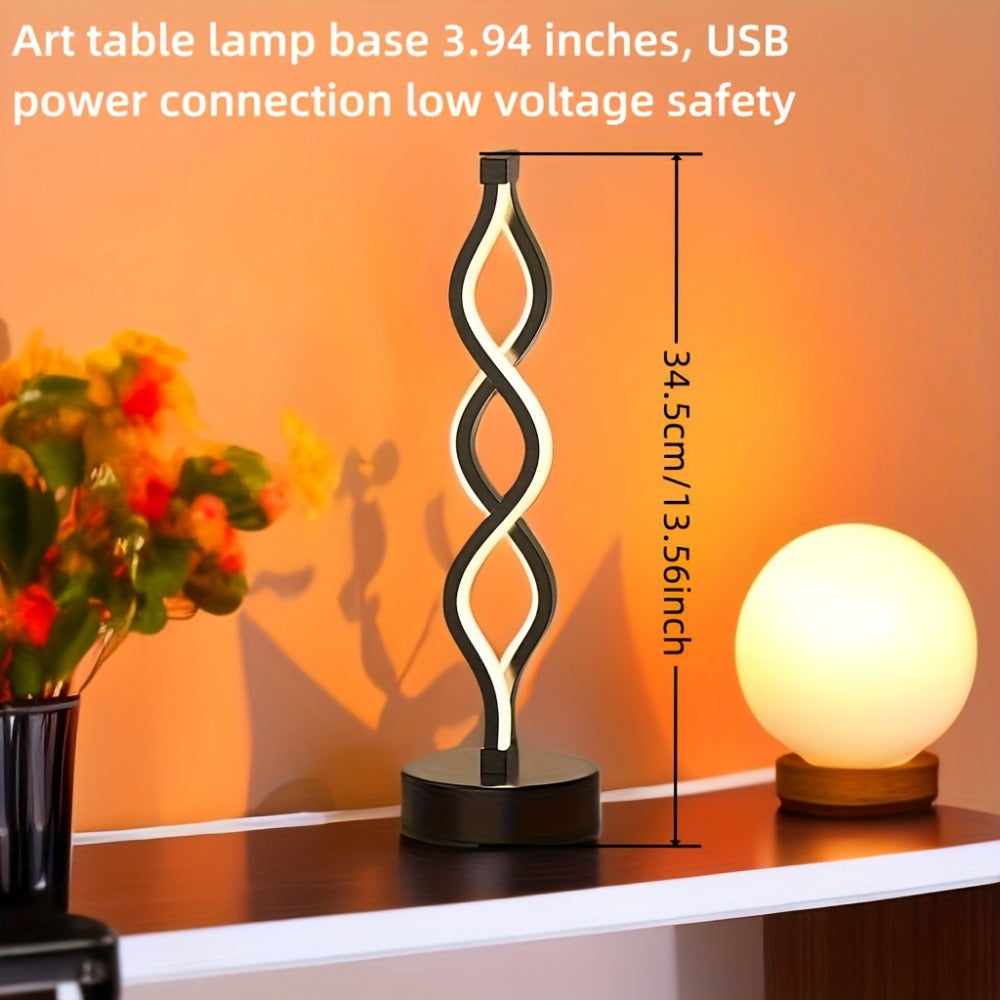 Spiral LED Table Lamp – Modern Minimalist Wave Dimmable Desk Lamp, 3 Color Temperatures, USB Charging, Metallic Base, Creative Curved Night Light for Bedroom Living Room Office Study (1pc / 2pc / Wooden)