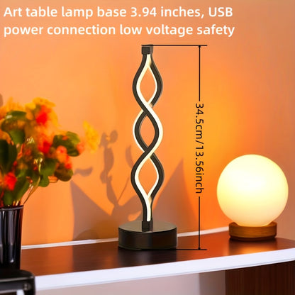 Spiral LED Table Lamp – Modern Minimalist Wave Dimmable Desk Lamp, 3 Color Temperatures, USB Charging, Metallic Base, Creative Curved Night Light for Bedroom Living Room Office Study (1pc / 2pc / Wooden)