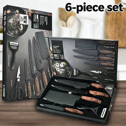 Kitchen Knife Set 6 & 7-Piece High-Carbon Stainless Steel with Ergonomic Wooden Handles – Ultra-Sharp Chef's Knife, Peeler & Scissors
