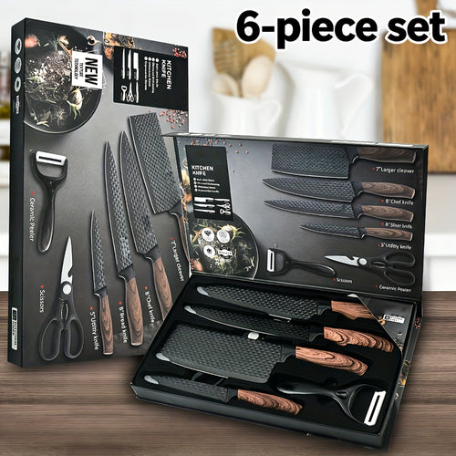 Kitchen Knife Set 6 & 7-Piece High-Carbon Stainless Steel with Ergonomic Wooden Handles – Ultra-Sharp Chef's Knife, Peeler & Scissors
