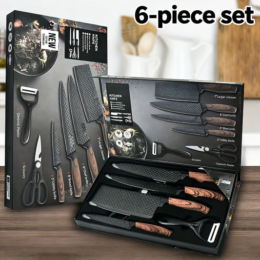 Kitchen Knife Set 6 & 7-Piece High-Carbon Stainless Steel with Ergonomic Wooden Handles – Ultra-Sharp Chef's Knife, Peeler & Scissors