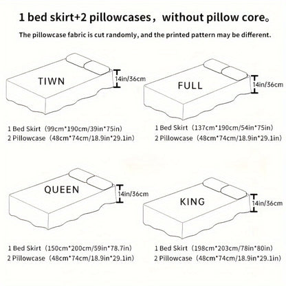 Macrame Lace Bed Skirt Set 3pcs – Double Layer Non-Slip Bed Skirt with 2 Pillowcases All Seasons Twin Full Queen King