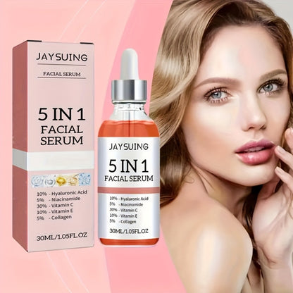 Facial Serum 5-in-1 with Hyaluronic Acid & Vitamin C – 3 Pack 30ml, Hydrating Anti-Aging Skin Care Serum for All Skin Types, Alcohol-Free, Non-Irritating, Unisex