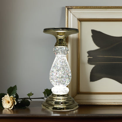 LED Candle Holder Swirling Acrylic Water Lantern Pedestal Candlestick Table Centerpiece for Wedding Party Birthday Anniversary Christmas Housewarming Gift Silvery Golden