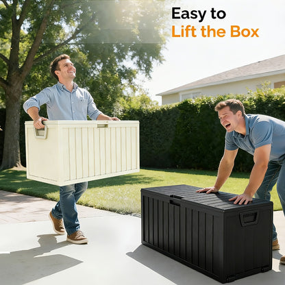 75 Gallon Outdoor Storage Box Waterproof Deck Box with Handles & Wheels – Large Patio Storage Cabinet for Pool Accessories, Garden Tools & Outdoor Furniture | Easy Assembly Lockable Deck Storage Chest