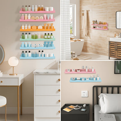 Iridescent Acrylic Floating Shelves Wall Mounted – Colorful Rainbow Storage Rack for Nail Polish, Cosmetics & Sundries, Art Deco Style Bathroom & Bedroom Shelf, 2 or 4 Pack (Pink / Macaron / Clear)