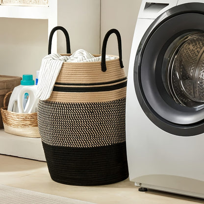 Laundry Hamper Basket Large Bohemian Foldable Clothes Hamper with Extended Handle - Fabric Oval Storage Bin for Bedroom Dorm Hotel, Space-Saving Tall Cloth Basket 22 Inch, Collapsible Laundry Basket