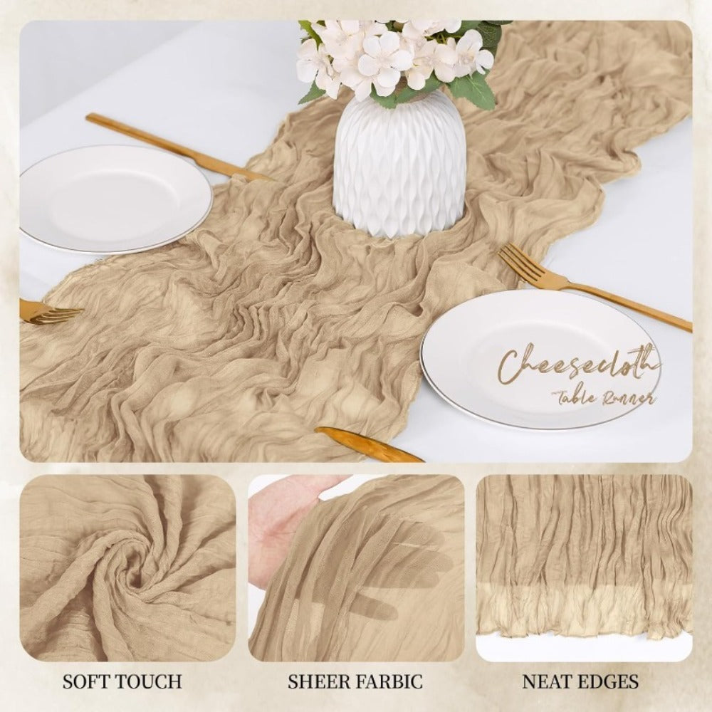 Cheesecloth Table Runner 6 Pack | Boho Gauze Semi-Sheer Fabric 21.7×72.8 Inch for Wedding, Baby Shower & Farmhouse Decor