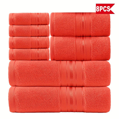 Cotton Bath Towel Set 8 Piece 550GSM Vintage Striped - 100% Cotton Hotel Quality Soft Absorbent Machine Washable | 2 Bath 2 Hand 4 Washcloths | 15 Colors | Bathroom Hotel Spa Gift