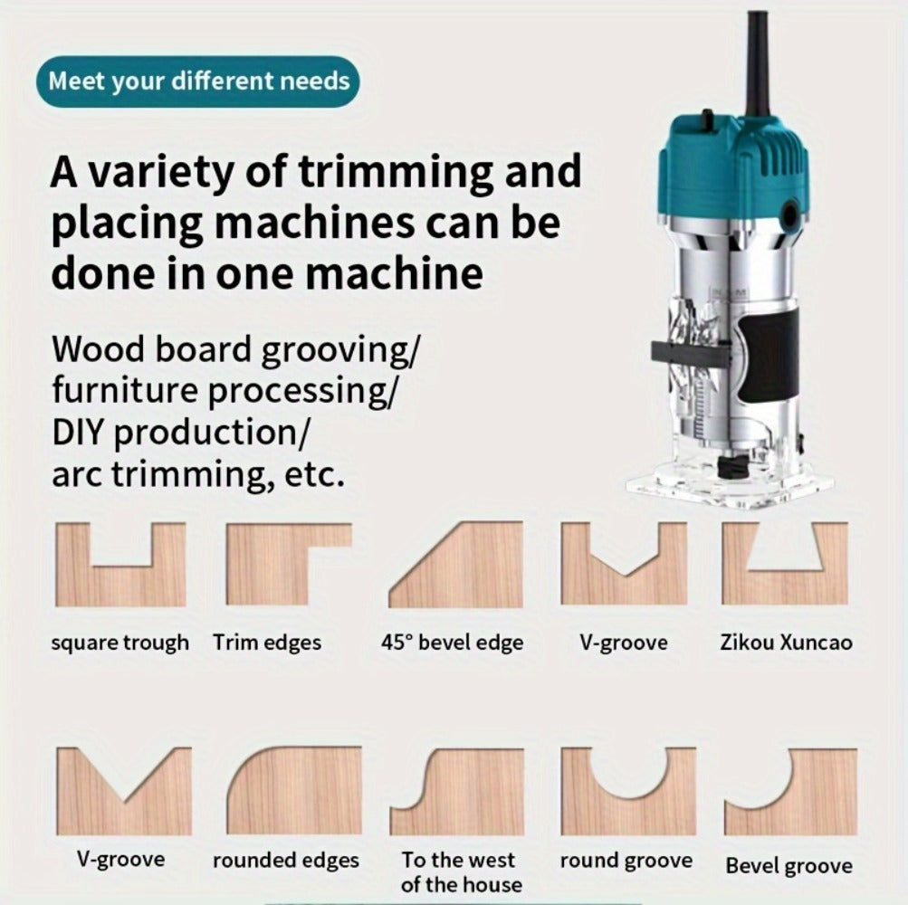 Wood Router Carving Machine Electric Trimmer – Wood Slotting, Drilling & Engraving Tool with Optional 15pc Milling Cutter Set, for Woodworking, Furniture Making & DIY Crafts