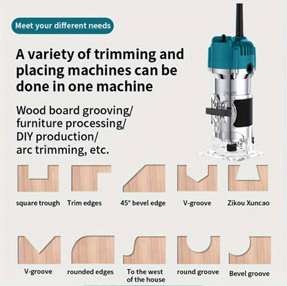 Wood Router Carving Machine Electric Trimmer – Wood Slotting, Drilling & Engraving Tool with Optional 15pc Milling Cutter Set, for Woodworking, Furniture Making & DIY Crafts