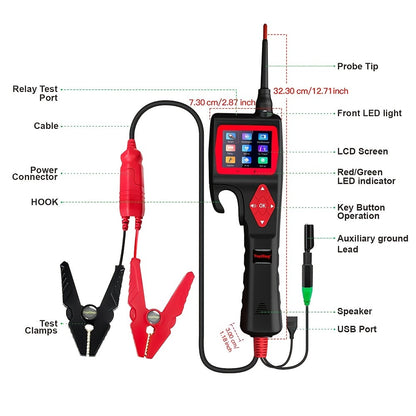 Automotive Circuit Tester Topdiag P200 Pro 9-30V Oscilloscope Multimeter Relay Fuel Injector Test 0-5V Power Supply Component Activation 20ft Cable Smart Voltage Resistance Diagnostic Tool