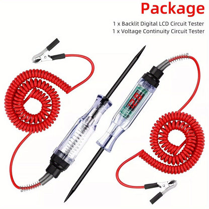 Circuit Tester Pen 2 Pack 6-24V Digital Electric Voltage Tester Automotive Test Light for Car Truck Sensor Battery Fuse Testing ABS Insulated 270cm Spring Wire