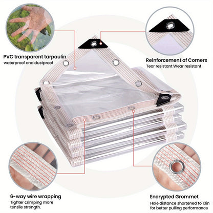 Clear Waterproof Tarp Heavy Duty Transparent PE Tarpaulin with Grommets – Rainproof Cover for Porch Canopy Henhouse Plant Camping & Outdoor Garden, Multi-Size