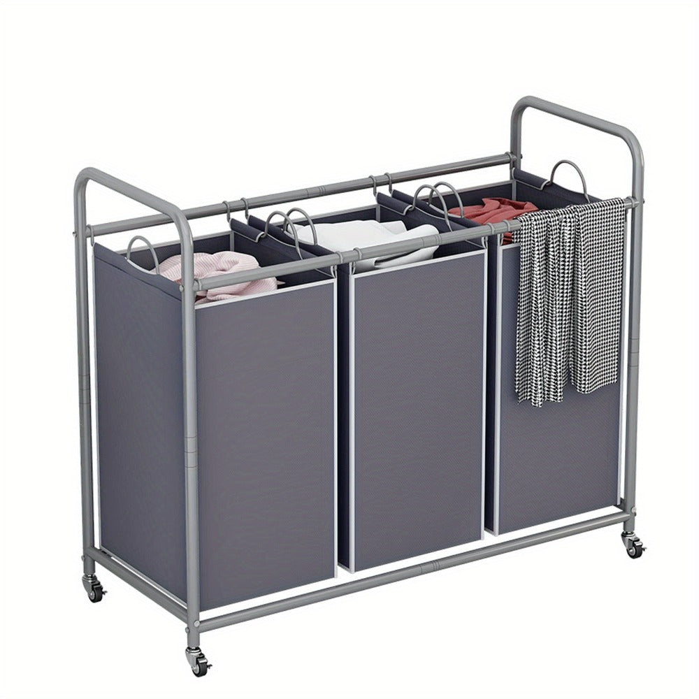 3-Bag Laundry Sorter Cart 63.4 Gallon – Rolling Hamper with Lockable Wheels & Removable Bags, Heavy-Duty Fabric Laundry Basket for Bedroom & Laundry Room, Black Gray Beige Brown