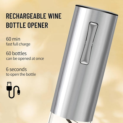 Electric Wine Opener Gift Set 7-in-1 Rechargeable Automatic Corkscrew Stainless Steel with Aerator Pourer Vacuum Stoppers Foil Cutter Storage Base