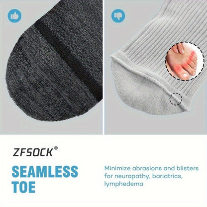 Wide Calf Socks 5 Pairs Loose Top Non-Binding Breathable Crew Socks for Men Women Plus Size Large Leg Edema Varicose Veins Comfort Fit M L Mixed Black
