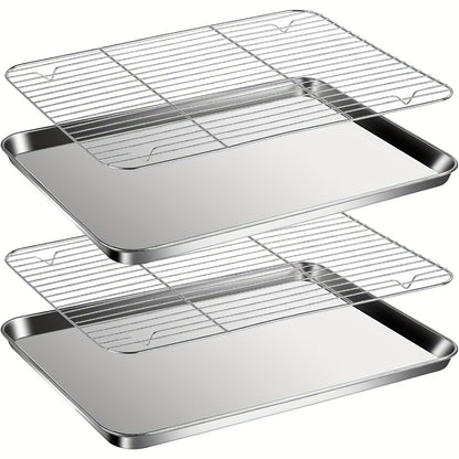 Baking Sheet and Rack Set Stainless Steel Half Sheet Pan with Cooling Rack Heavy Duty Rust Free Dishwasher Safe for Cookie Baking Roasting Grilling 2 3 4 Pan Options