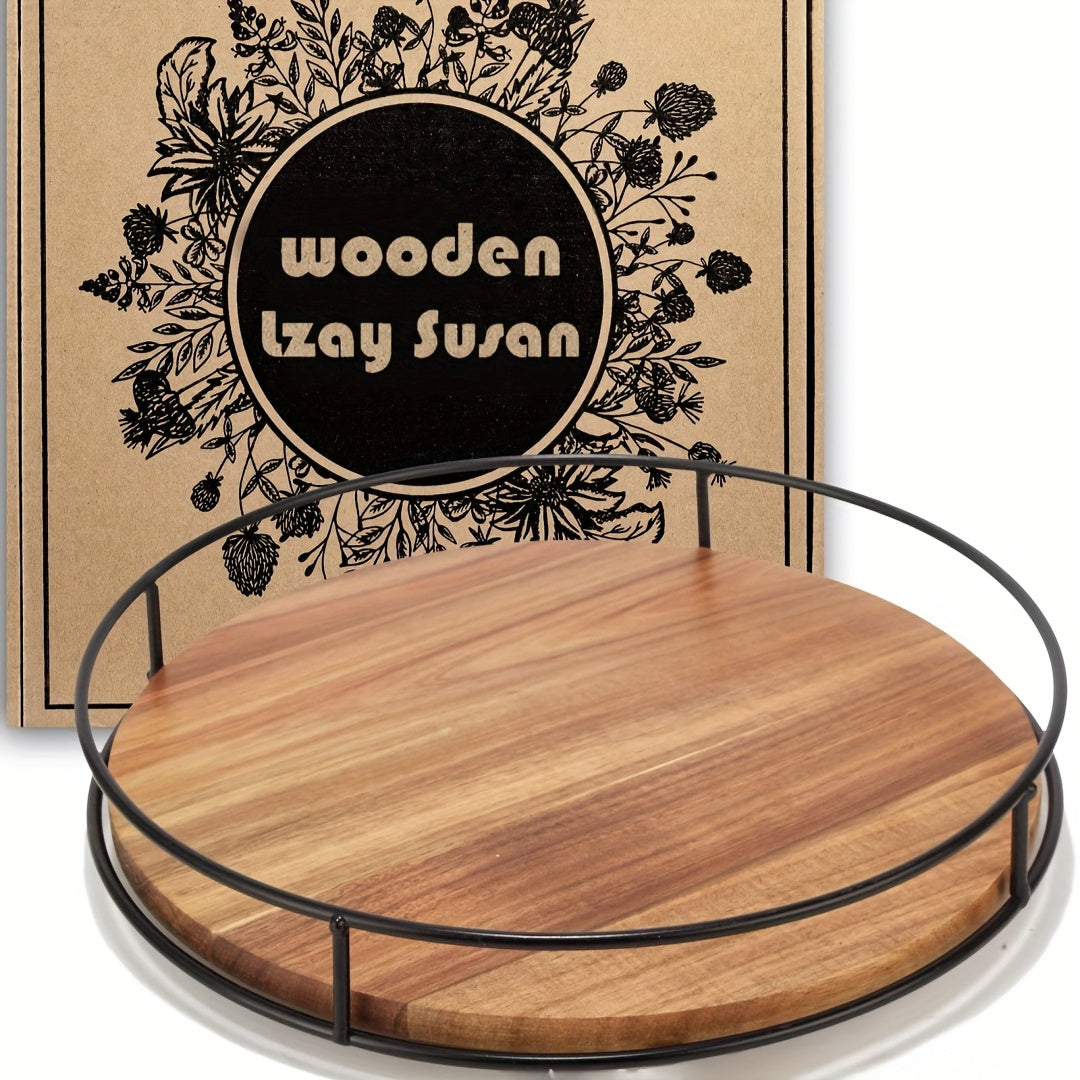 12" Wooden Rotating Storage Rack Turntable Organizer Kitchen Pantry Countertop Cabinet