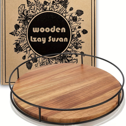 12" Wooden Rotating Storage Rack Turntable Organizer Kitchen Pantry Countertop Cabinet