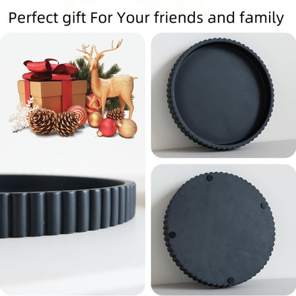 Wood Decorative Tray for Coffee Table 11 Inch Round Boho Serving Tray Wooden Centerpiece for Living Room Ottoman Console Table Jewelry Organizer Accent Decor Tabletop Storage Tray White Black