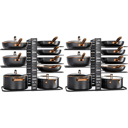 Pot and Pan Organizer 8-Tier with Lid Rack - Kitchen Cabinet Storage Rack for Cookware Pots Pans Lids and Utensils, Space Saving Vertical Cookware Organizer for Cabinet Pantry and Counter, Available in 1 or 2 Pack