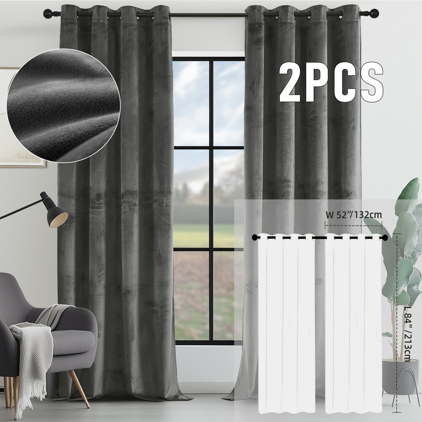 Velvet Room Darkening Curtains 2 Panels | Grommet Top Thermal Insulated Soundproof Blackout Curtains for Living Room Bedroom, Soft Solid Color Vintage Window Drapes