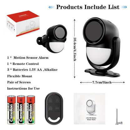 125dB Wireless Motion Sensor Alarm with Siren Light & Remote Control – Indoor Infrared Security Motion Detector for Home, Shed & Garage – Battery Operated PIR Alert System (Black & White)