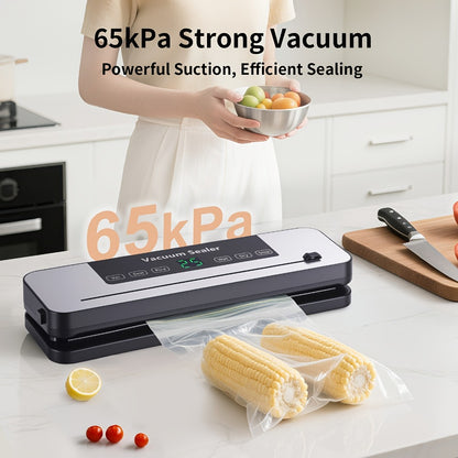 Vacuum Sealer Machine 6-in-1 Automatic Food Sealer 65Kpa Powerful Suction with Bags Cutter & Hose – Sous Vide Compatible Food Storage Vacuum Sealer for Dry & Moist Foods