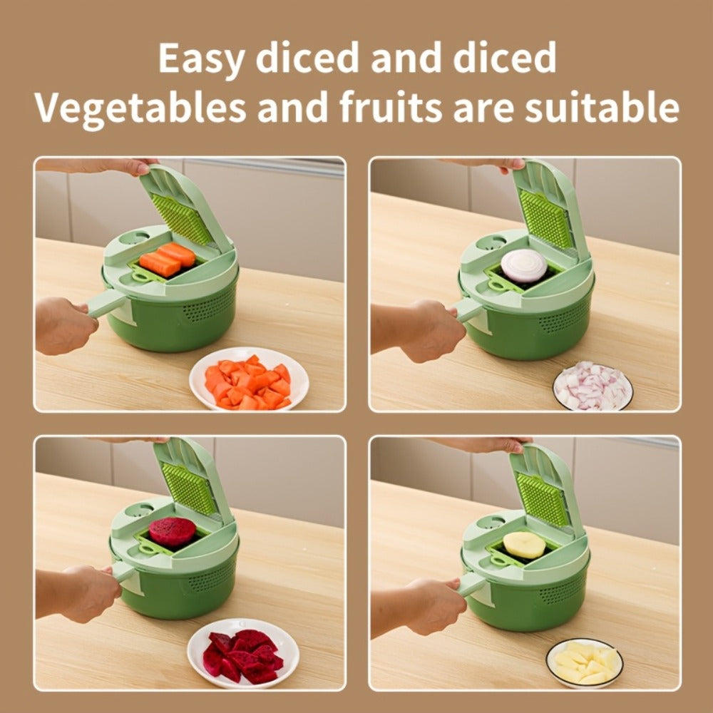 Vegetable Chopper 16-in-1 Heavy Duty Manual Food Processor with Container – Onion Dicer, Potato Slicer, Garlic Mincer, Carrot Cutter, Multi-Function Kitchen Veggie Chopper for Tomato, Pepper, Cucumber