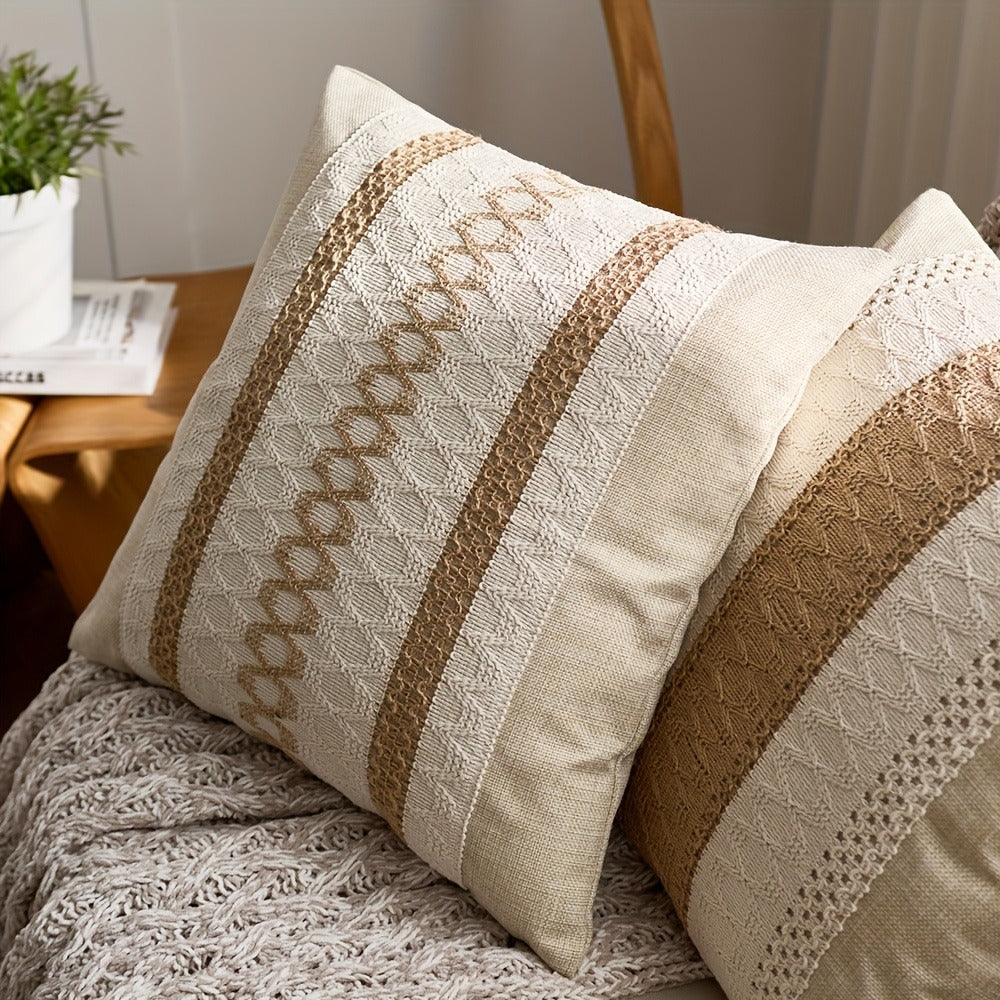 Throw Pillow Covers 2 Pack Boho Geometric Brown Beige 18x18 – Bohemian Decorative Pillow Cases with Zipper Closure – Soft Polyester Cushion Covers for Sofa Couch Bedroom Living Room Boho Home Decor