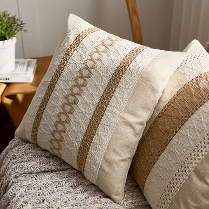 Throw Pillow Covers 2 Pack Boho Geometric Brown Beige 18x18 – Bohemian Decorative Pillow Cases with Zipper Closure – Soft Polyester Cushion Covers for Sofa Couch Bedroom Living Room Boho Home Decor