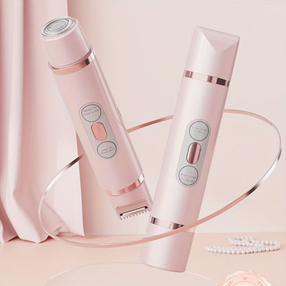 Electric Shaver for Women 2-in-1 USB Rechargeable - Wet & Dry Hair Removal for Bikini, Face, Legs, Underarms & Eyebrows, Portable Cordless Lady Shaver with Stainless Steel Blade, Pink