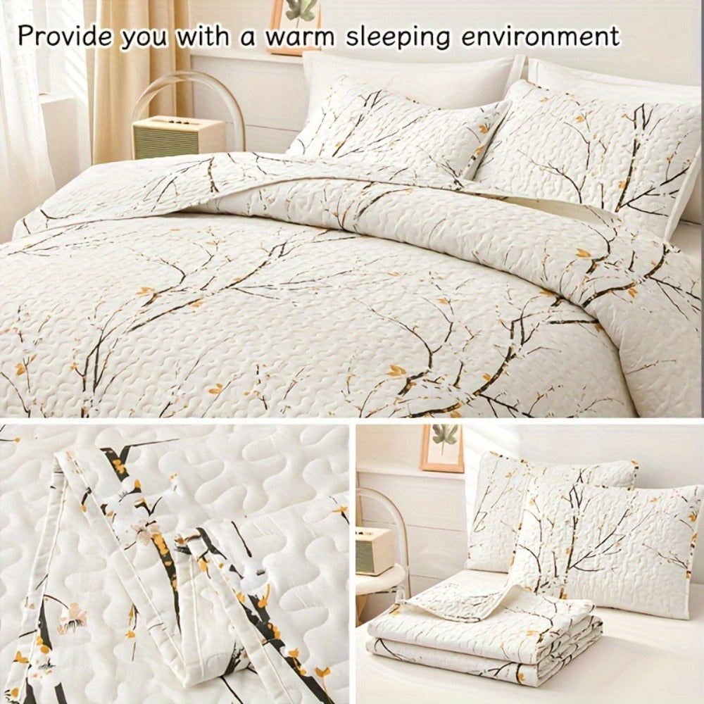 Reversible Floral Comforter Quilt Set – Soft Microfiber Botanical Bedding, Twin Full Queen King, All Seasons – White, Blue, Pink & More