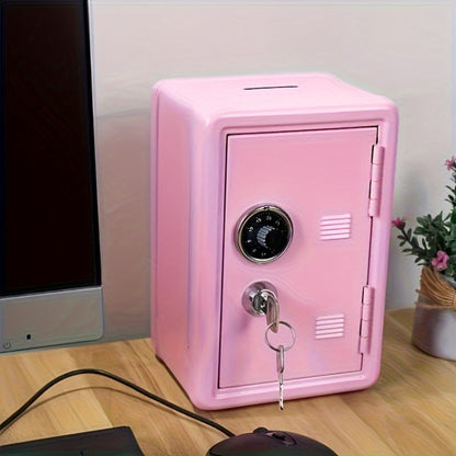Password Lock Cash and Coin Storage Box with Key Lock Portable Money Box for Saving Cash Coins Notebooks Passports Valuables Home Office Security Gift Red Pink