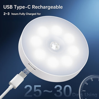 Motion Sensor Night Light 8 LED USB Rechargeable Built-in Battery Eye Protection Wireless Cabinet Light for Stairs Bedroom Closet Garage