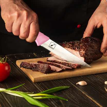 Knife Block Set 14 Piece Pink – Japanese Stainless Steel Kitchen Knife Set with Built-in Sharpener, Non-Slip Ergonomic Handles, Dishwasher Safe, Perfect Holiday & Housewarming Gift for Women