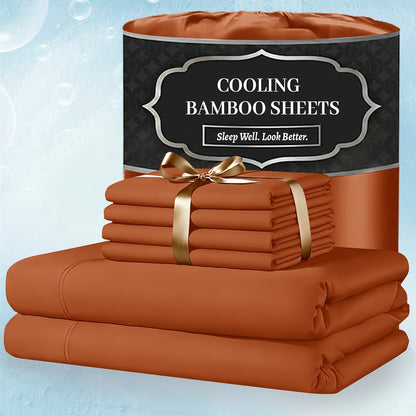 Bamboo Bed Sheet Set 4 Piece Extra Deep Pocket Cooling Breathable Soft Wrinkle Free Hotel Luxury Fitted Sheet Flat Sheet Pillowcases Twin Full Queen King
