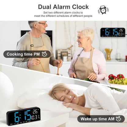 LED Alarm Clock Large Screen - Digital Clock with Temperature Humidity Week Display, Bedroom Living Room Office Desk Clock