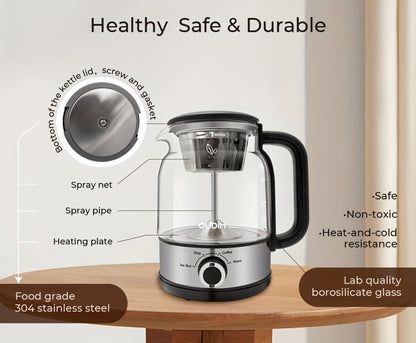 Drip Coffee Maker Electric Kettle 600W 40.58oz BPA-Free Glass Stainless Steel Spray Brew Keep Warm Boil-Dry Protection for Coffee Tea Perfect Gift