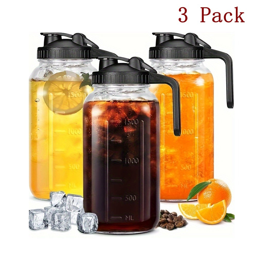 64oz Mason Jar with Handle and Lid 2/3 Pack – BPA-Free Borosilicate Glass Beverage Carafe, Leak-Proof Drinking Jar for Juice, Water, Iced Tea
